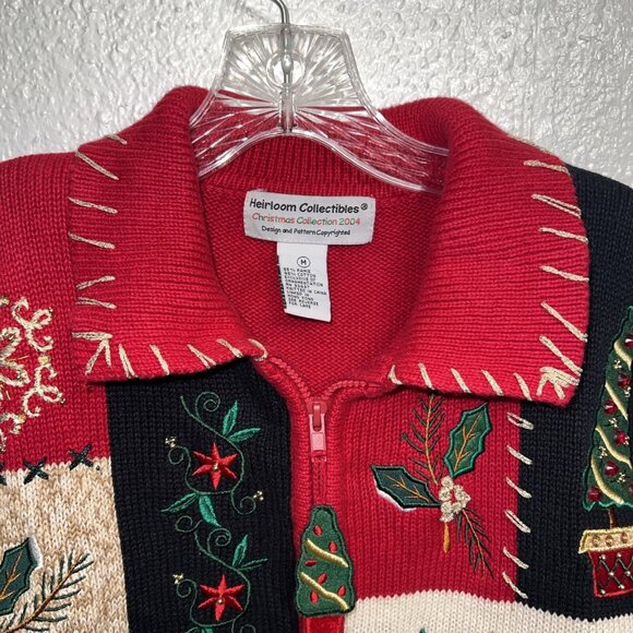 VINTAGE Women's Heirloom Collectibles Christmas Collection 2004 Zip Up Sweater - Picture 12 of 16